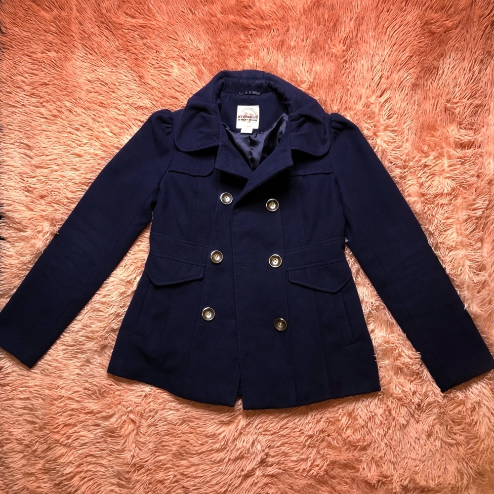 Hydraulic Pea Coat. Navy Blue. Size M